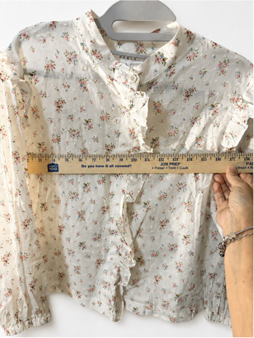 Women's Mable Floral Ruffle Blouse, Size S, White and Pink - Picture 9 of 10